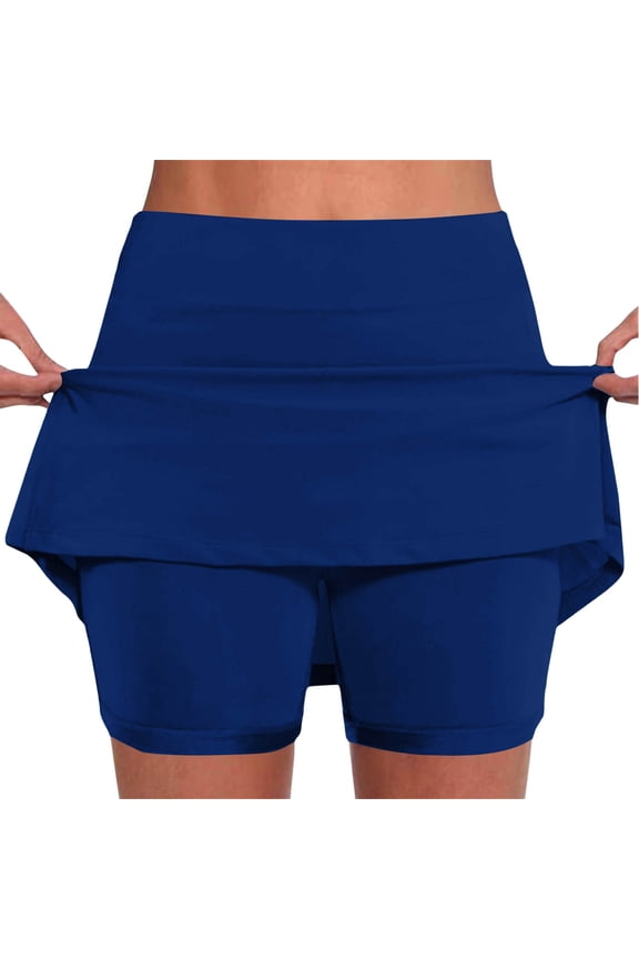 Women's Sport 2 In 1 Skort, Soft Stretch Knit High Waist Built In Short Casual Training Skirt