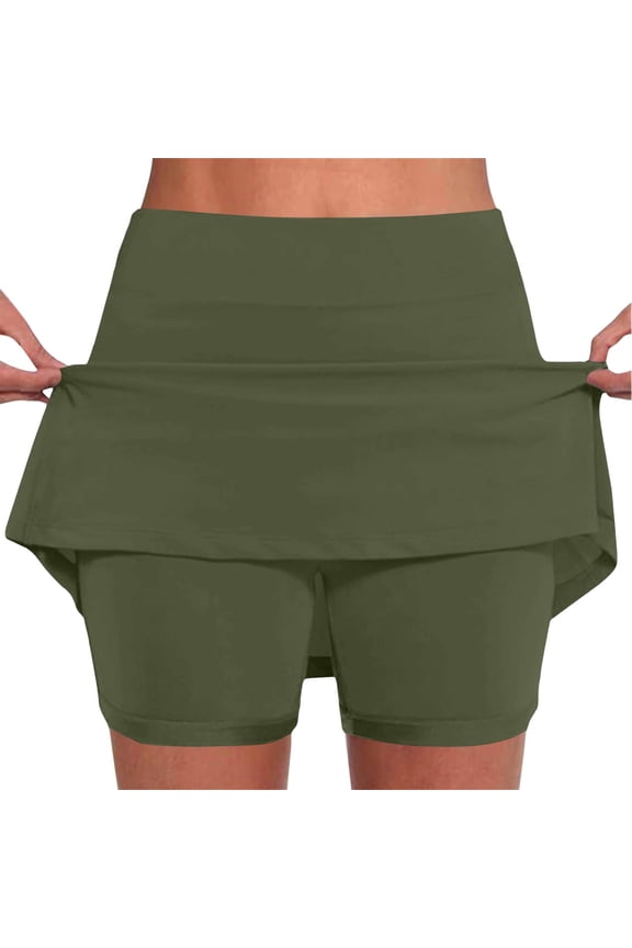 Women's Sport 2 In 1 Skort, Soft Stretch Knit High Waist Built In Short Casual Training Skirt