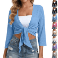 thumbnail image 1 of PEIBang Women's Wrap Tie Front Cropped Shrug, Textured Solid 3/4 Sleeve Cardigan, Short Cover Up for Camisole Matching, 1 of 9