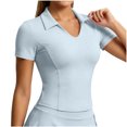 thumbnail image 1 of PEIBang Womens V Neck Collared Short Sleeve Polo Shirt Slim Fit Yoga Sport Top, 1 of 5