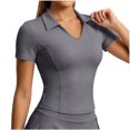 thumbnail image 1 of PEIBang Womens V Neck Collared Short Sleeve Polo Shirt Slim Fit Yoga Sport Top, 1 of 5