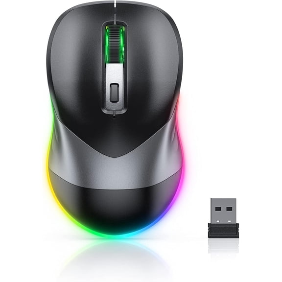PEIOUS Wireless Mouse, Jiggler Mouse for Laptop - LED Rechargeable Computer Mice Mover Undetectable Random Movement with On/Off Button Keeps Awake Black&Grey | 2-in-1 rechargeable mouse jiggler mode,