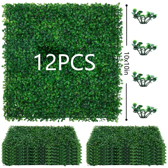 PEISAINOX 10"x10" Artificial Boxwood Panel, Decorative Boxwood Plant Mat, 12 PCs