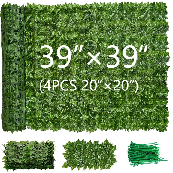 PEISAINOX Artificial Ivy Privacy Fence Screen, with Mesh Backing, 39x39in