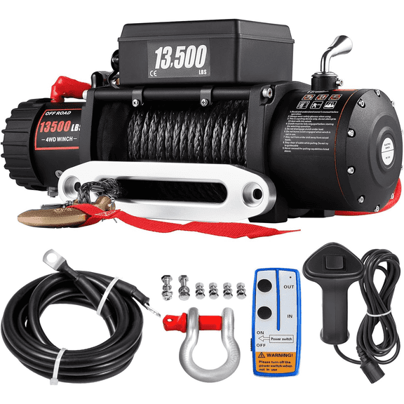 PEIXU 13500LB Electric Winch with 4WD Wireless Remote,12V Waterproof Synthetic Rope for Towing ATV UTV Trailer Truck Jeep Offroad
