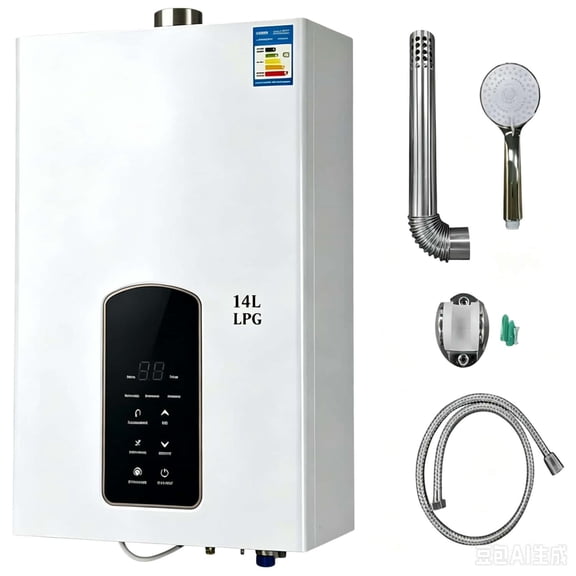 PEIXU 14L Thermostatic LPG Tankless Water Heater, 3.7 GPM 24KW Instant‑Hot‑Water Unit Device with Touch Digital Display for Home Outdoor RV Camping