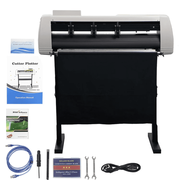 PEIXU 23.6 Inch /600mm Vinyl Cutter, Cutting Plotter Machine with LCD Display, Signmaster Software & CDR, Floor Stand and Snap-on Cloth Bag for Sign Design & Cut