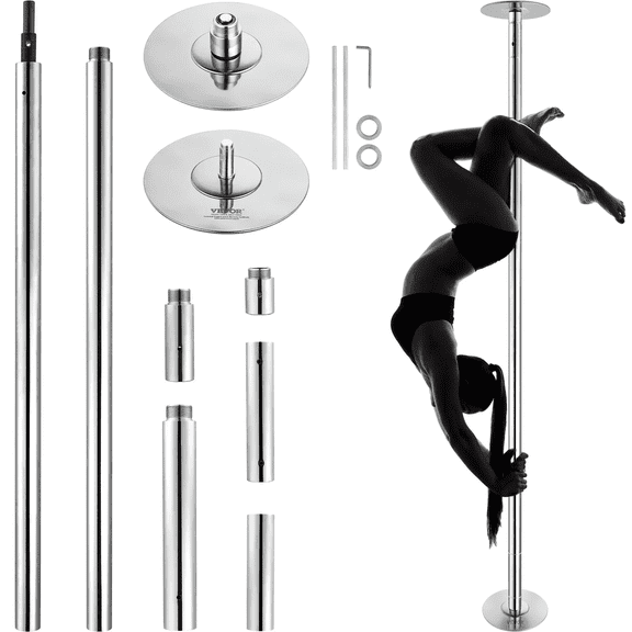PEIXU 45mm Professional Dancing Pole, Spinning Static Dancing Pole Kit, Portable Removable Stainless Steel Pole, 86-104 inch Height Adjustable Fitness Pole, for Gym Bar Club Dance Studio (Silver)