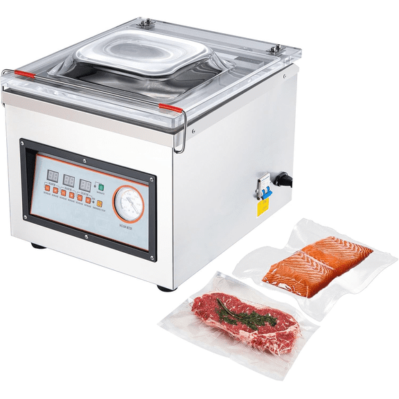 PEIXU Chamber Vacuum Sealer Machine, Commercial Stainless Steel Vacuum Packager, 9.5 in Sealing Length, -100KPa Food Vacuum Sealer for Wet Dry Meat Seafood Fruit Storage