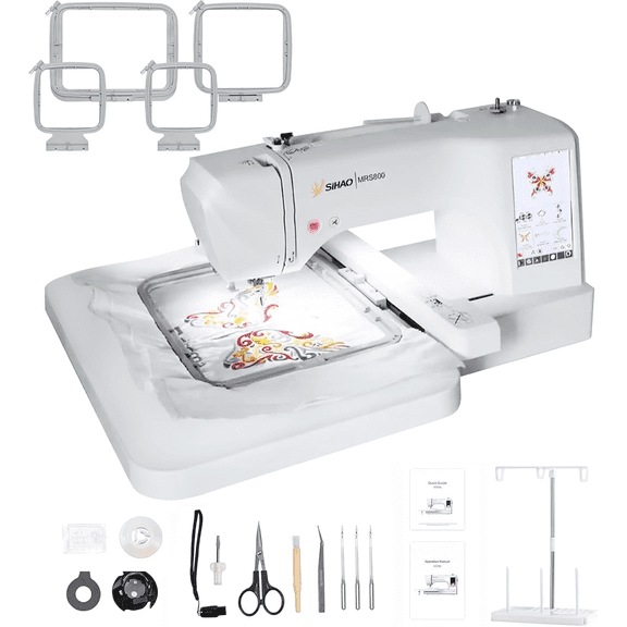 PEIXU MRS800 Computerized Embroidery Machine, 200x280mm Embroidery Area, 850 RPM, 312 Built-in Designs, 7-inch Touch Screen & USB Import