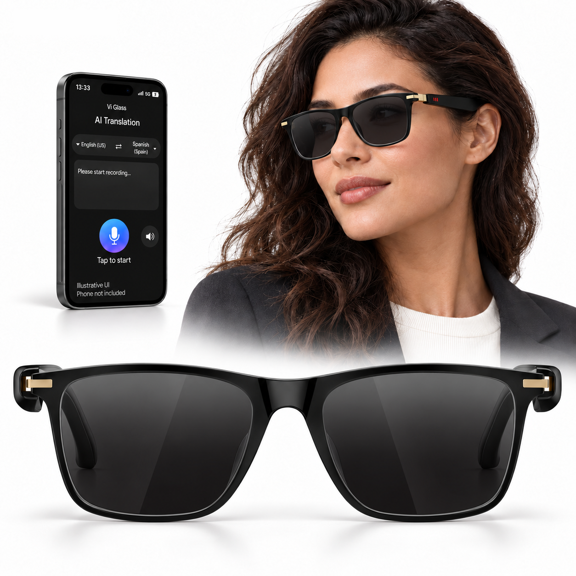 PEJE PJ AI Smart Sunglasses with Translation, Bluetooth Audio for Music and Calls, Black