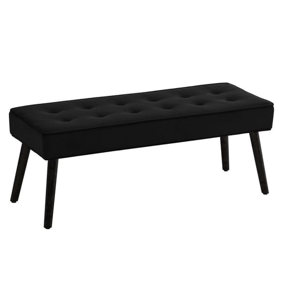 Pekko Home 44” Entryway Bench, Velvet Upholstered End of Bed Bench with Wooden Legs & Tufted Buttons for Living Room, Hallway, Black