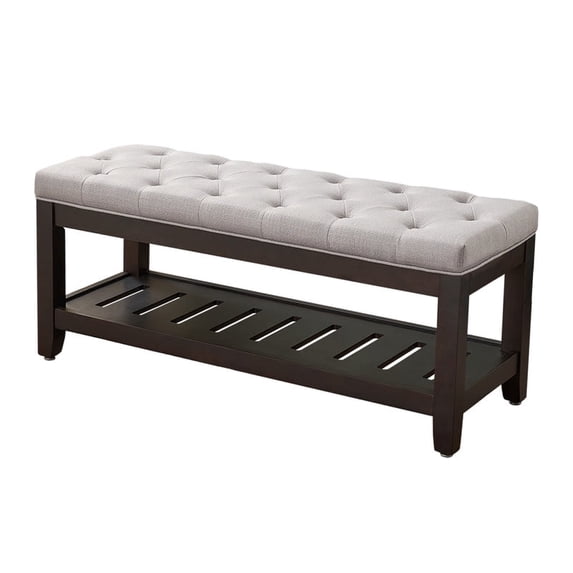 PEKKO HOME 45” Storage Ottoman Bench, Linen Upholstered End of Bed Bench, Rectangular Ottoman with Storage and Button-Tufted for Bedroom, Entryway, Living Room, Light Grey