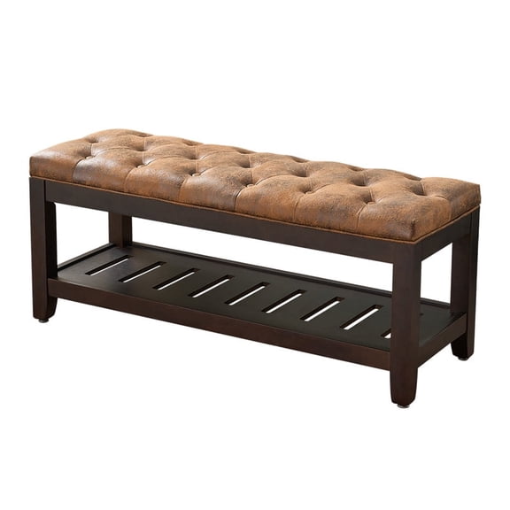 PEKKO HOME 45” Storage Ottoman Bench, PU Upholstered End of Bed Bench, Rectangular Ottoman with Storage and Button-Tufted for Bedroom, Entryway, Living Room,Dark Brown