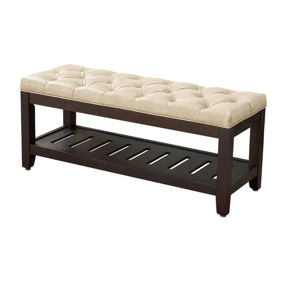 PEKKO HOME 45” Storage Ottoman Bench, PU Upholstered End of Bed Bench, Rectangular Ottoman with Storage and Button-Tufted for Bedroom, Entryway, Living Room, Ivory