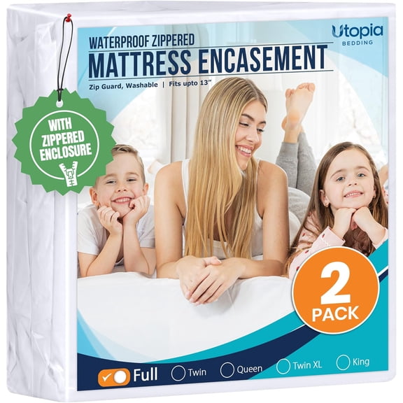 Utopia Bedding Full Zippered Mattress Encasement 2 Pack – Waterproof and Bed Bug Proof Six-Sided Protector