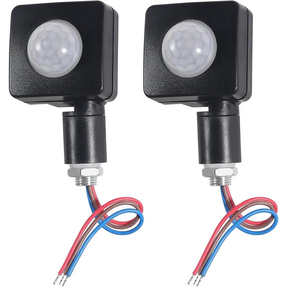 PELAR Adjustable PIR Motion Sensor Light Switches, Infrared Detector For Indoor Outdoor Lighting Control, 2 Pcs Black Plastic