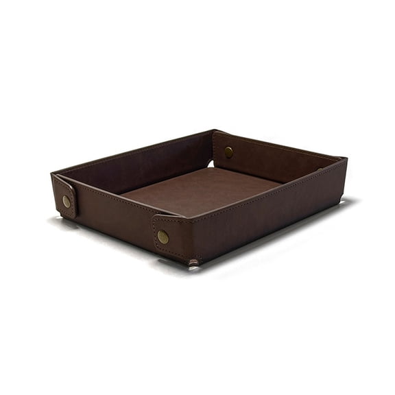 PELAR Faux Leather Catch All Valet Tray, Desktop Organizer For Entryway Key Wallet Nightstand Storage, 10.2"x7.4" Coffee Brown Faux Leather