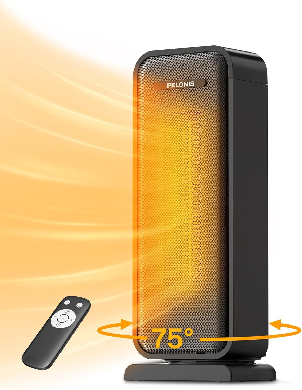 Black Ceramic Electric Tower Heater with Thermostat and Automatic Shut-off