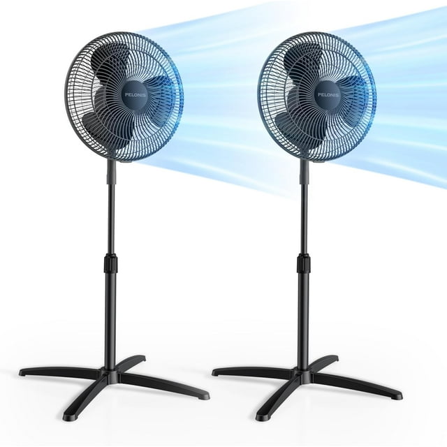 PELONIS 16‘’ Pedestal Fan[2 Packs], Pedestal Stand Up Oscillating Fan with 3 Speeds Settings