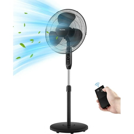 PELONIS 16 Pedestal Remote Control Oscillating Stand Up Fan 7-Hour Timer 3-Speed and Adjustable Height PFS40A4BBB Supreme 16-Black