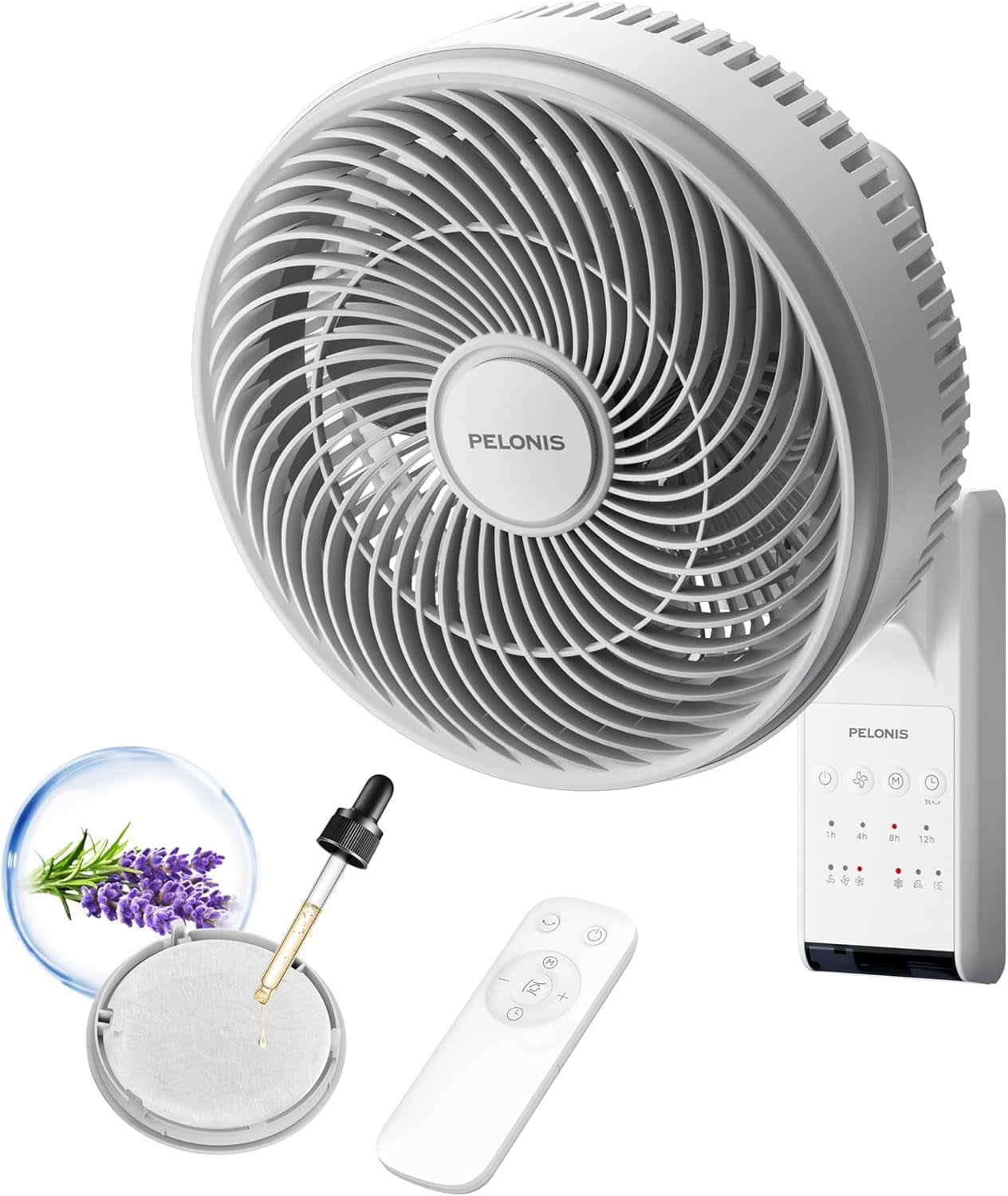 PELONIS 9 inch Wall Mount Fan with Remote Control, Osicllating Fan with ...