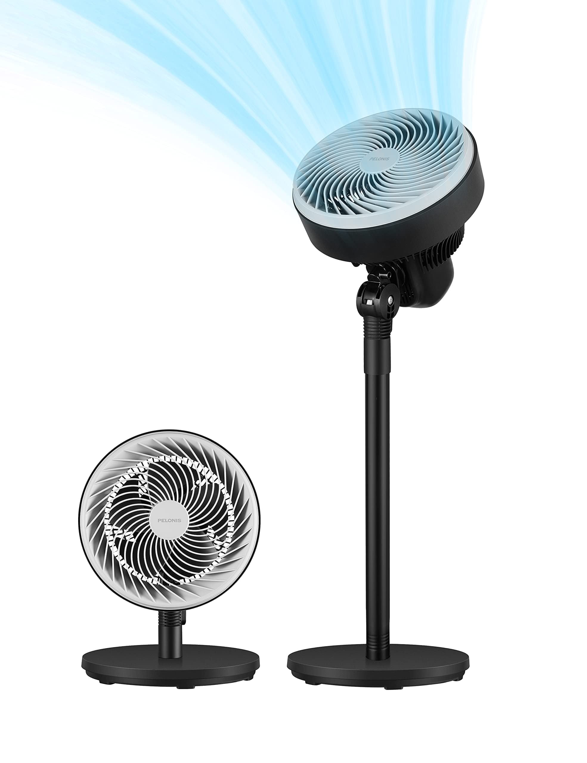 Pelonis 2-In-1 Pedestal, Table Fan, 3 Speed, Adjustable Tilt, Quiet, 14-33", Black
