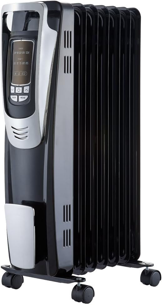 Pelonis NY1507-14A Black 1500W Radiator Heater, 5 Heat Settings, Thermostat, LED Display for 160 sq ft, New 1 Piece