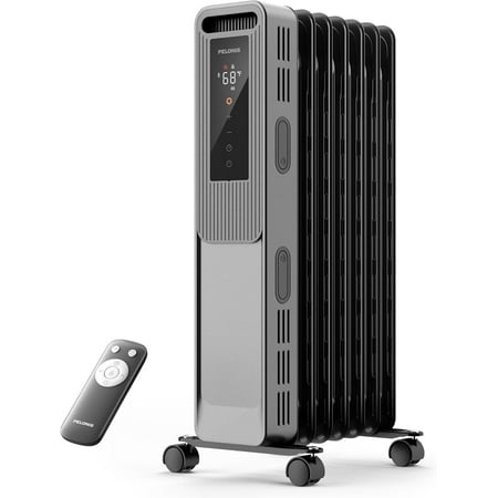 PELONIS Oil Filled Radiator, Electric Space Heater for Indoor Use Large Room with Thermostat & Remote, 3 Modes & 3 Heat Settings, ECO Mode, 24H Timer, Quiet, Overheat & Tip-Over Protection, 1500W