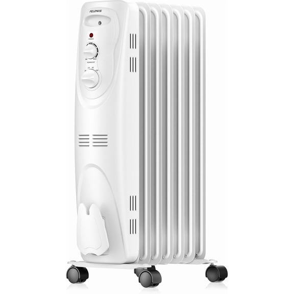 PELONIS Radiator Heater for Large Space, Electric Oil Filled Radiator, Dual Knobs, 1500W, Quiet Space Heater, 3 Modes, Tip-over Protection