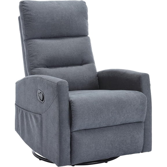 PELUMY Manual Recliner Chair with 360° Swivel & Rocking, Fabric Recliner for Living Room, Bedroom, Nursery, No Tools Assembly, 155° Recline, Compact for Small Spaces（Grey）