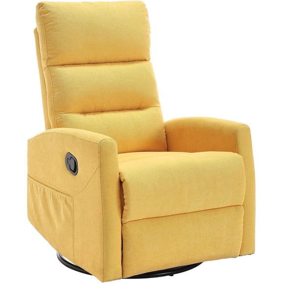 PELUMY Manual Recliner Chair with 360° Swivel & Rocking, Fabric Recliner for Living Room, Bedroom, , No Tools Assembly, 155° Recline, Compact for Small Spaces (Yellow)