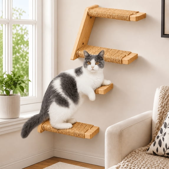 PELUOMOZ, Cat Climbing Wall Shelf, 2 Steps, Reversible Left & Right ...