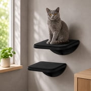 PELUOMOZ Wall-Mounted Cat Steps, 2-Piece Black Wooden Climbing Perches with Sisal Pads