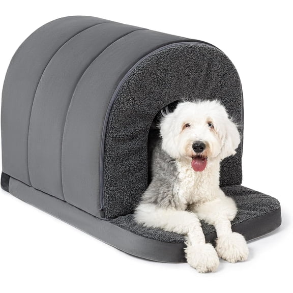 PELZIN Indoor Dog House - Orthopedic Dog Tent Bed w/Egg-Crate Foam - Pet Bed with Cover Cave - Waterproof Lining - Nonskid Bottom, Ideal for Large Breeds & Fits 42-Inch Crate - 41"x27"