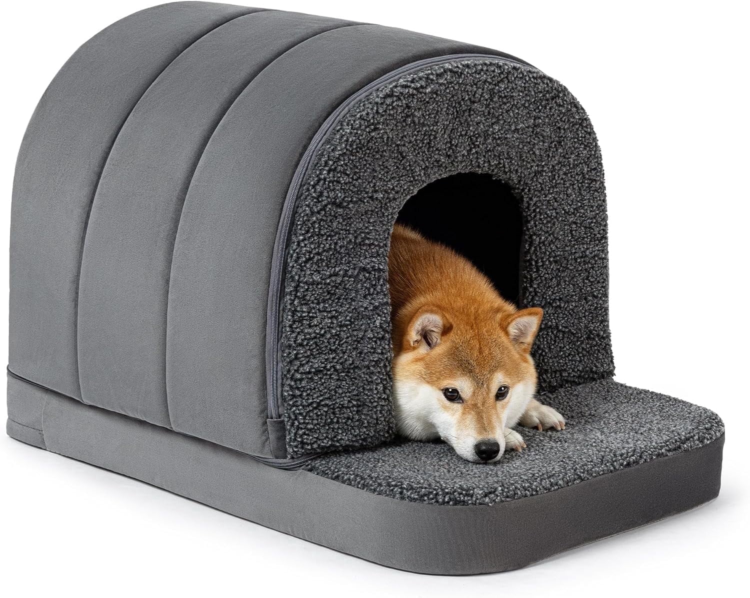 PELZIN Indoor Dog House - Orthopedic Dog Tent Bed w/Egg-Crate Foam - Pet Bed with Cover Cave - Waterproof Lining - Nonskid Bottom, Ideal for Medium Breeds & Fits 30-Inch Crate - 29"x18"