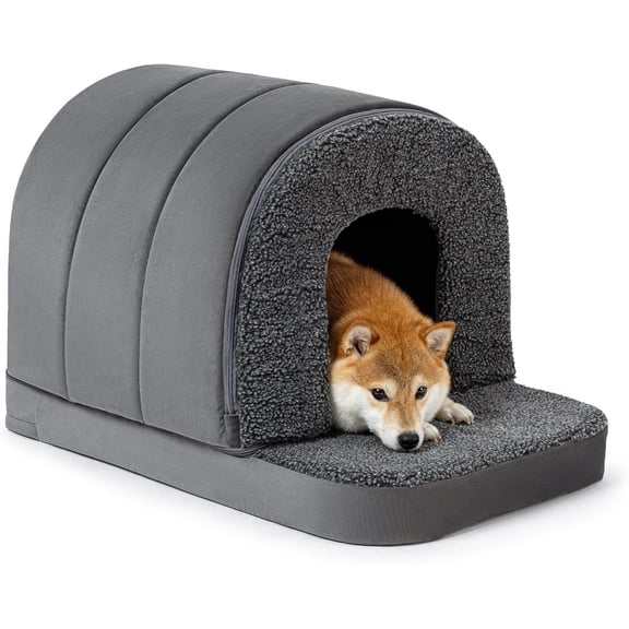 PELZIN Indoor Dog House - Orthopedic Dog Tent Bed w/Egg-Crate Foam - Pet Bed with Cover Cave - Waterproof Lining - Nonskid Bottom, Ideal for Medium Breeds & Fits 30-Inch Crate - 29"x18"