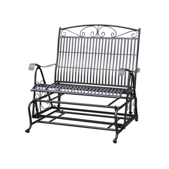 Pemberly Row Iron Patio Glider Loveseat in Black