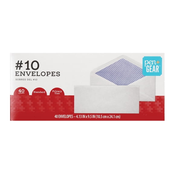 Pen+Gear #10 Business Envelopes, 4-1/8 in. x 9-1/2 in., Privacy Tinted, 40 Count