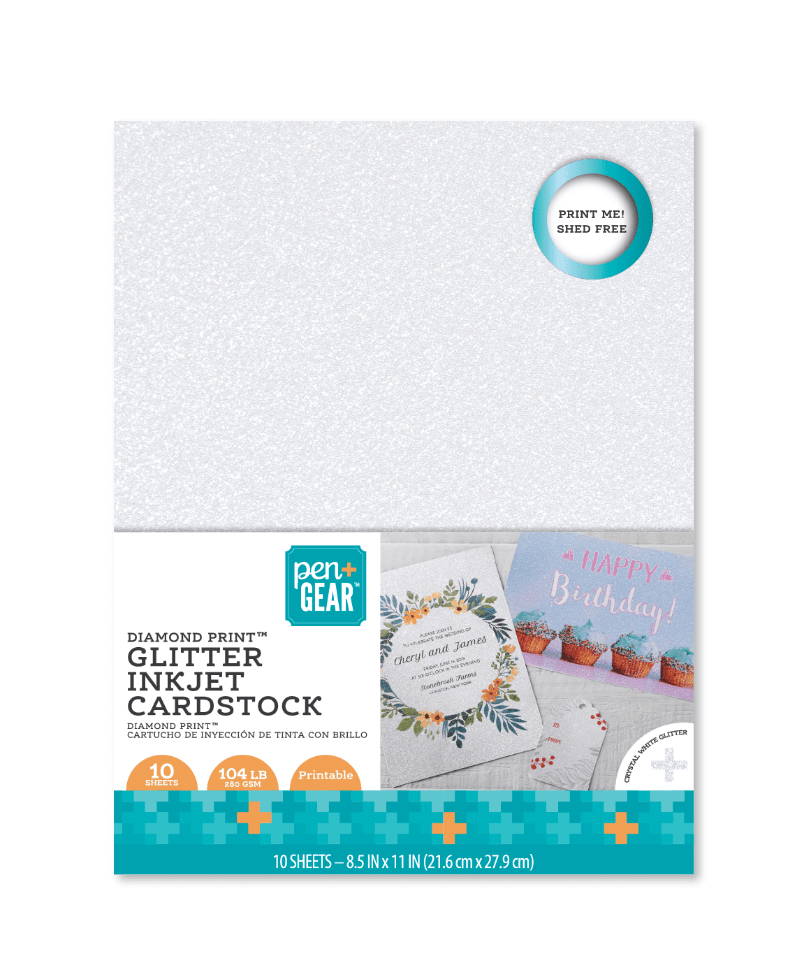Pen + Gear White Glitter Card Stock Paper, 8.5 x 11, 104 lb, 10 Sheets 