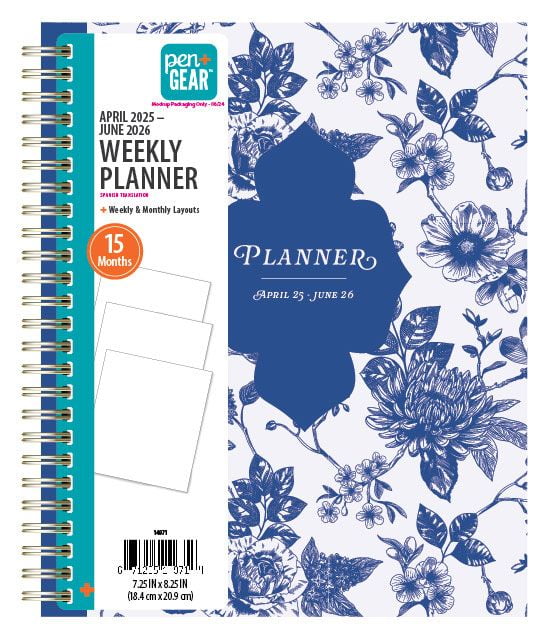 PEN+GEAR Monthly Medium (6.75" x 8.25") Planner Blue Toile 15 Month April 2025-June 2026