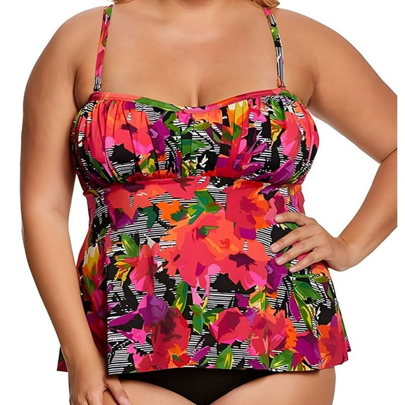 PENBROOKE Women's Layered Padded Swim Tankini Top, Pink, 22