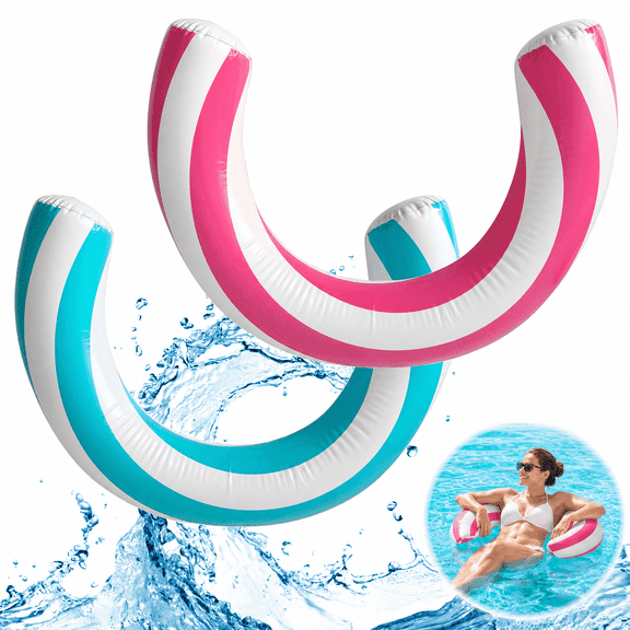 PENDALI 2 Pack Pool Noodles, Curved Inflatable Pool Noodle, Striped Inflatable Pool Floats, Pool Floats Adult for Swimming Pool, Lake, Beach, 29.5 in, Blue and Pink