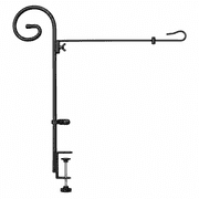 PENDALI Garden Flag Stand with Shepherd's Hook, Metal Flag Pole with Flag Clip and Stopper, Adjustable Clamp for Deck Railing, Fence and Patio, Black