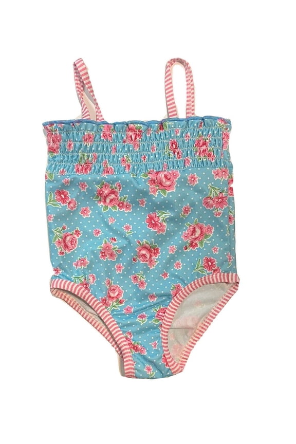 GIRLS SWIMSUIT - BLUE FLOWER SZ 18 MONTHS - ONE PIECE UPF 50+