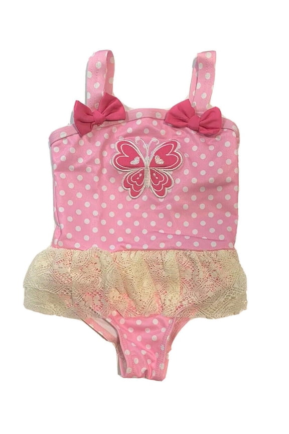 GIRLS SWIMSUIT - BUTTERFLY PINK SZ 24 MONTHS - ONE PIECE UPF 50+