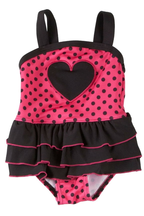 GIRLS SWIMSUIT - HEART POLKA SZ 12 MONTHS - ONE PIECE UPF 50+