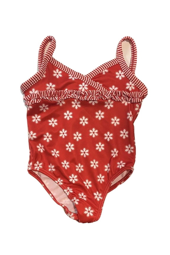 GIRLS SWIMSUIT - RED FLOWER SZ 18 MONTHS - ONE PIECE UPF 50+