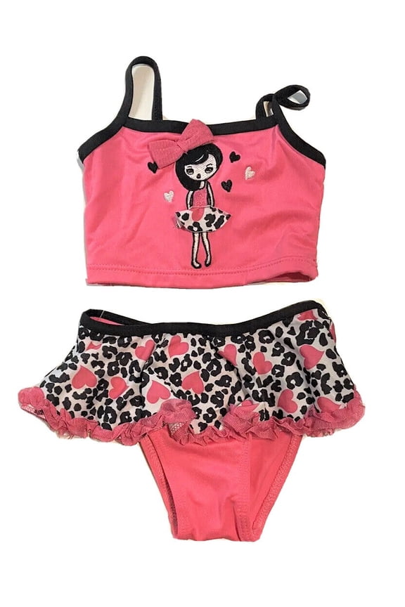 GIRLS SWIMSUIT - RUFFLE PINK SZ 12 MONTHS - TWO PIECES UPF 50+