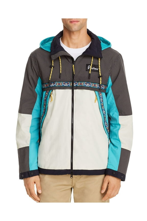 Mens Black Color Block Zip Up Jacket XL